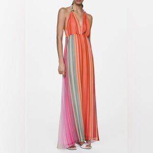 MANGO Knot Stripe Chiffon Sundress Halter Maxi Dress NEW